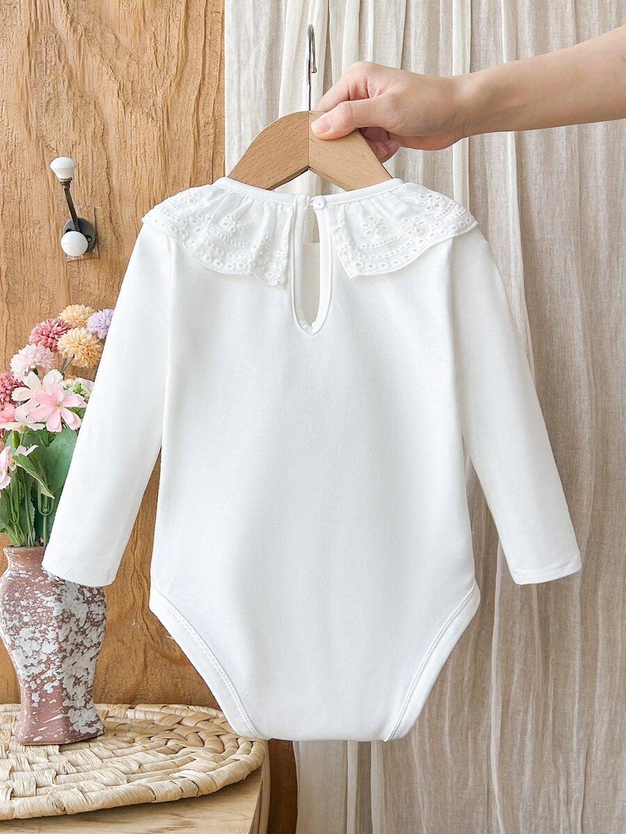 Body de Manga Longa para Bebê · Branco com gola bordada #modelo_branco-com-gola-bordada